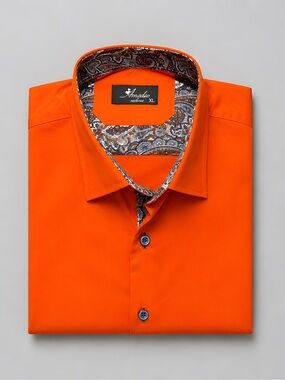Amedeo Exclusive Men's Orange Casual Button-Down Shirt with Contrast Trim XL